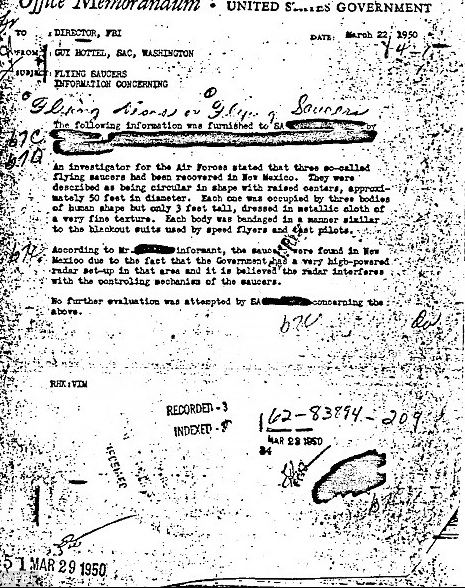 FBI diz que ETs caíram em Roswell